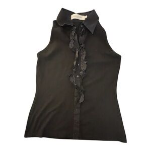 Anne Fontaine Ruffle Top. Black w/black and white polka dot ruffles. Sz 8 US